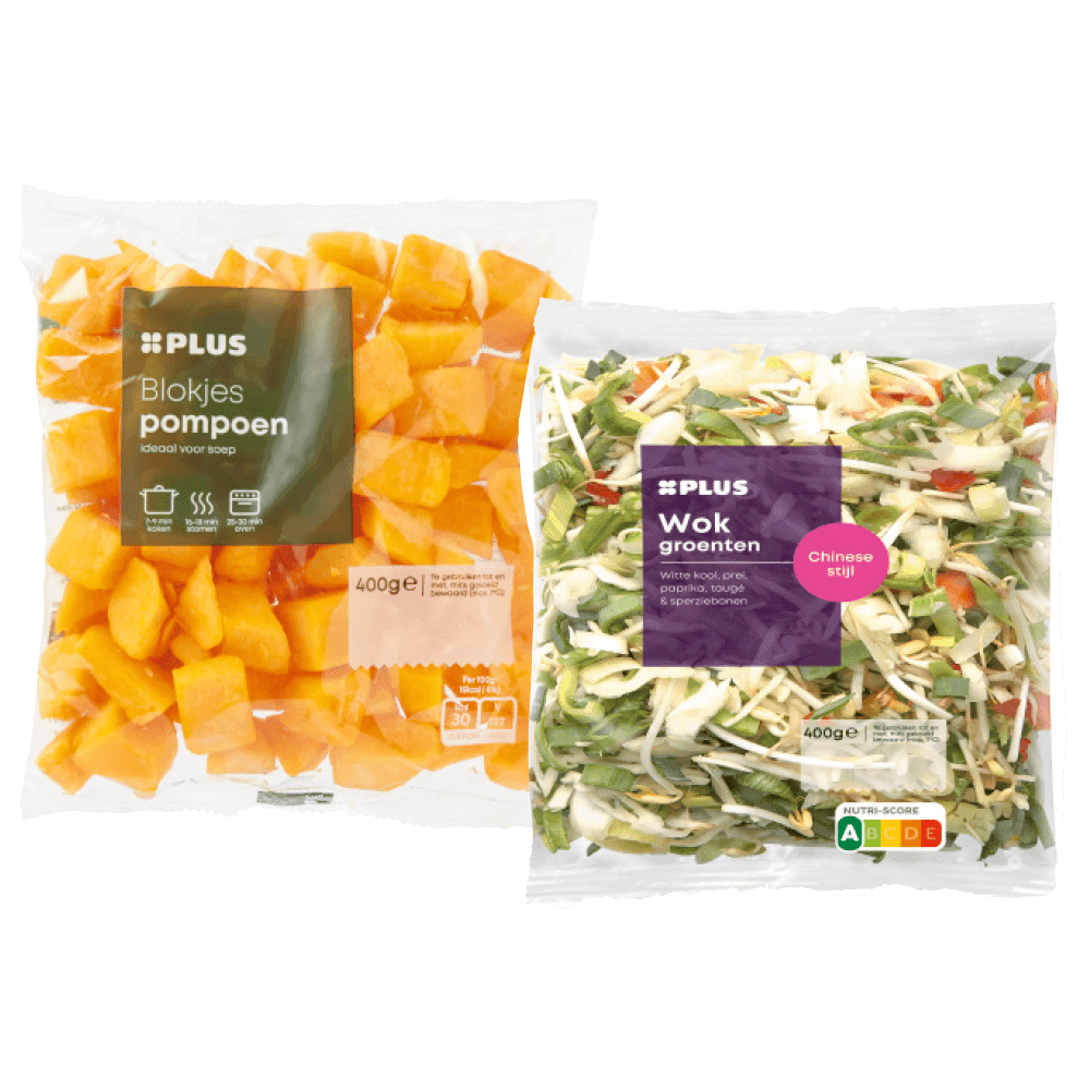 Spruiten, zoete aardappel- en pompoenblokjes
