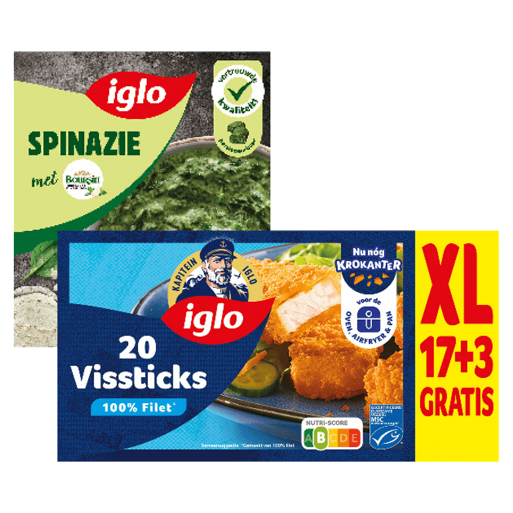 Vissticks, spinazie á la crème en -boursin